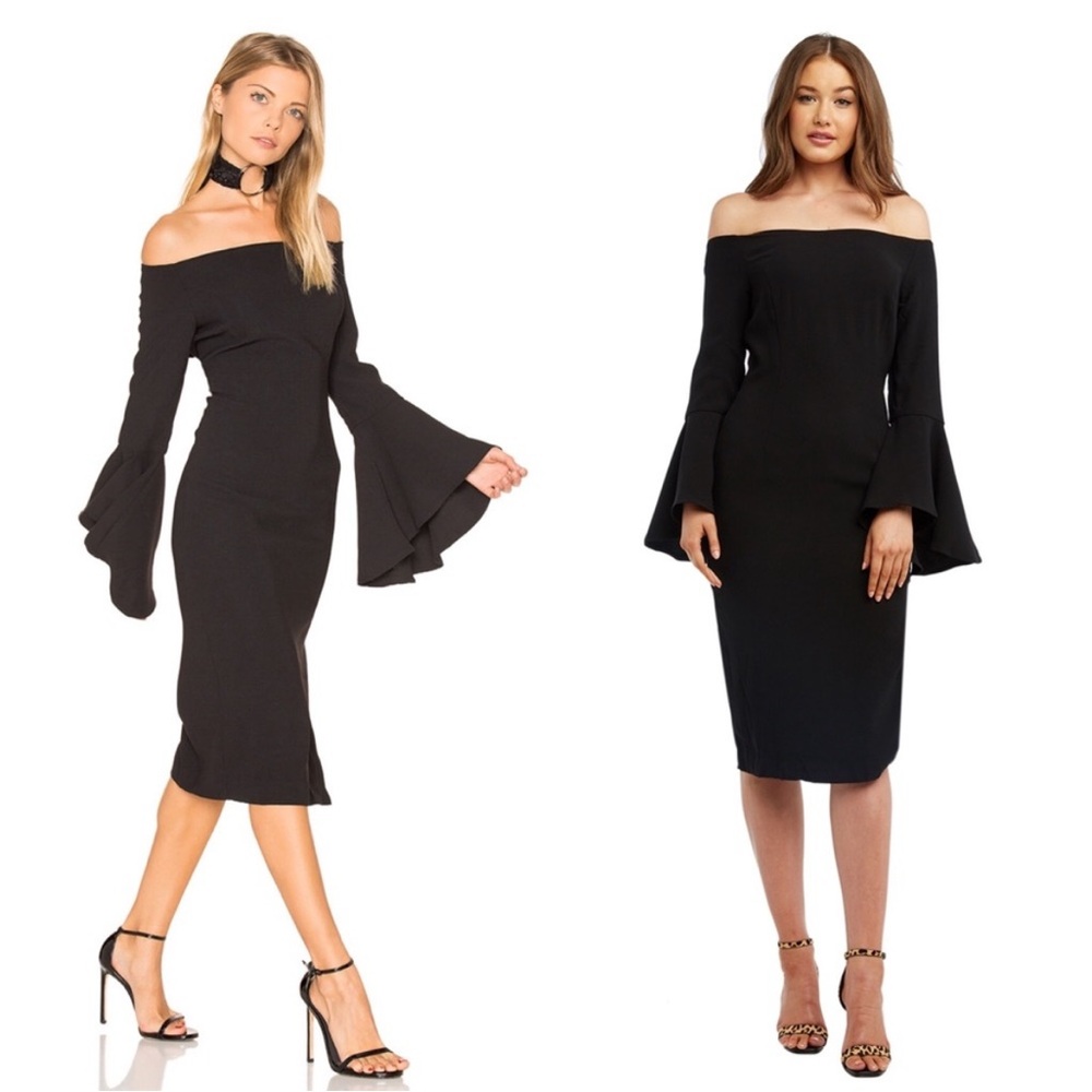 Bardot Solange Black Off-Shoulder Sheath Dress W Long Fluted Sleeves Size 6